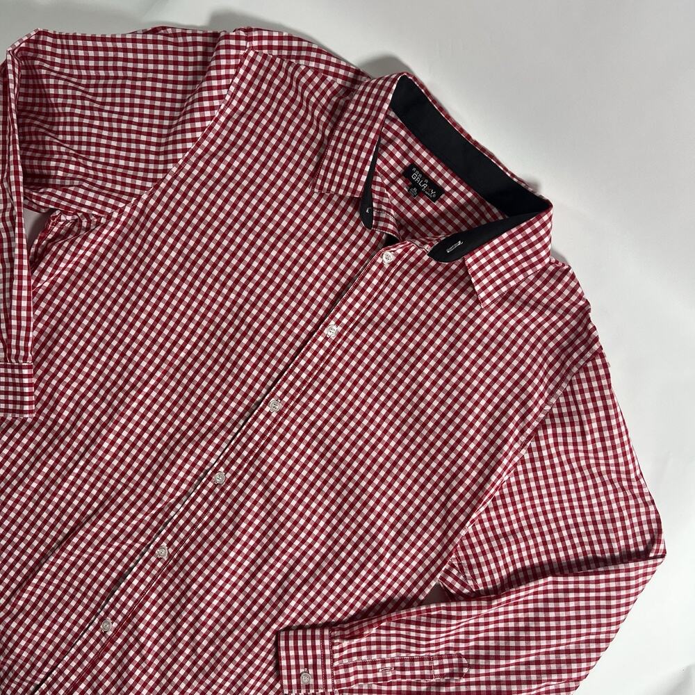 Galaxy‎ Men's Red/White Check Woven Button-Up Shirt Long Sleeve XL - Picture 2 of 7